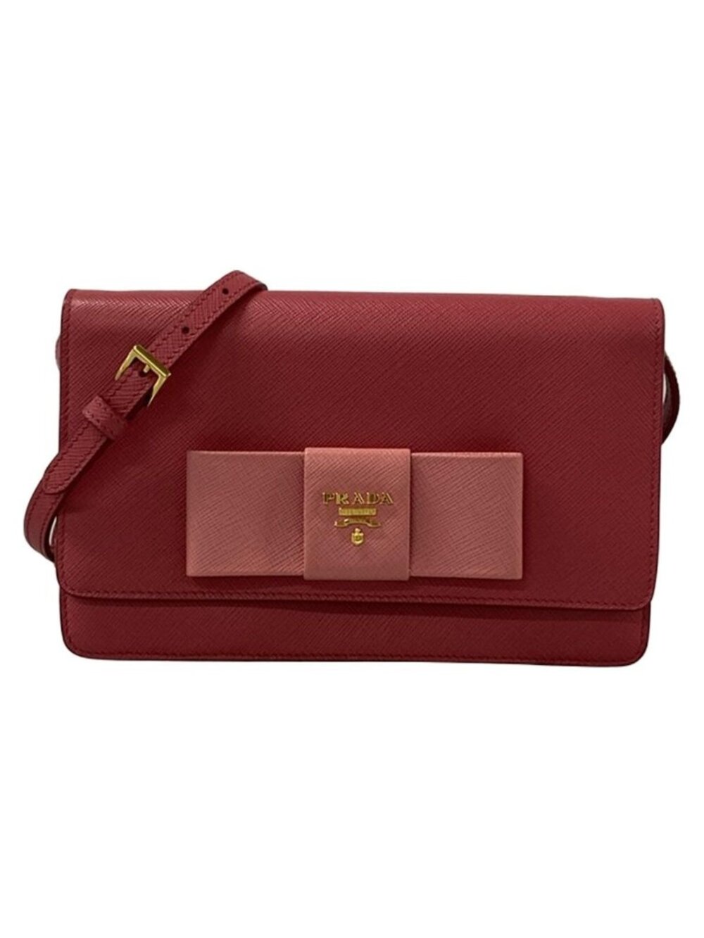 Prada Wallet Pink on Chain Ribbon Leather Shoulder Bag